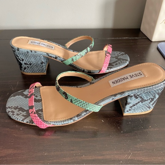 STEVE MADDEN snake skin print strappy open toe heels size 10M - Picture 5 of 15